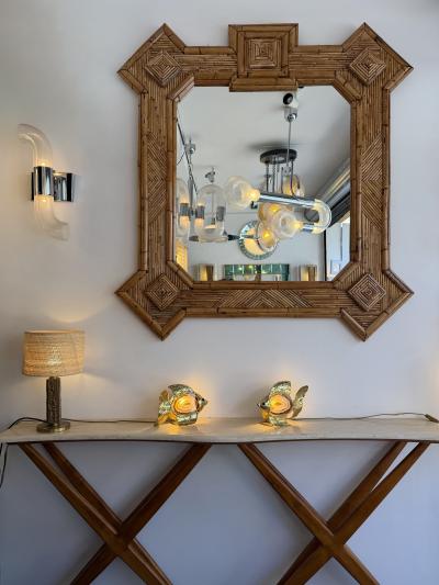  Vivai del Sud Large Bamboo and Rattan Mirror by Vivai Del Sud Italy 1970s