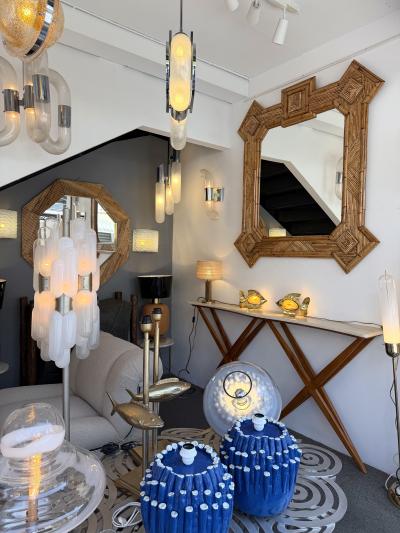  Vivai del Sud Large Bamboo and Rattan Mirror by Vivai Del Sud Italy 1970s