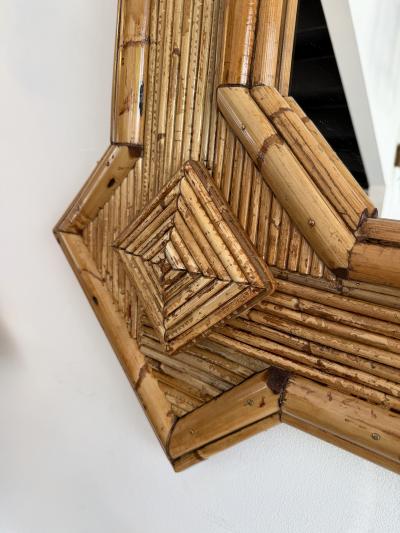  Vivai del Sud Large Bamboo and Rattan Mirror by Vivai Del Sud Italy 1970s