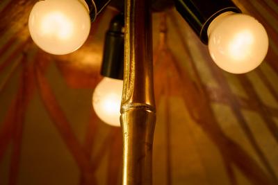  Vivai del Sud Large Faux Bamboo Table Lamp in Brass and Resin 1970s