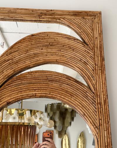 Vivai del Sud Large Rattan Palm Tree Mirror by Vivai Del Sud Italy 1970s