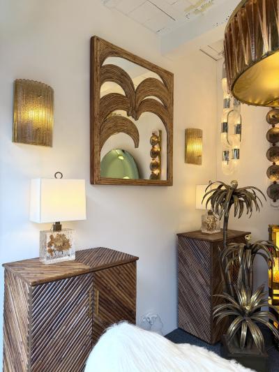 Vivai del Sud Large Rattan Palm Tree Mirror by Vivai Del Sud Italy 1970s