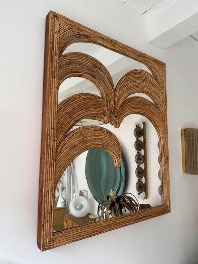 Vivai del Sud Large Rattan Palm Tree Mirror by Vivai Del Sud Italy 1970s