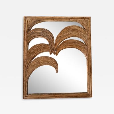  Vivai del Sud Large Rattan Palm Tree Mirror by Vivai Del Sud Italy 1970s