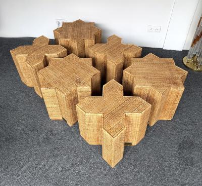  Vivai del Sud Modular Rattan Tables Stella e Croce by Vivai Del Sud Italy 1970s