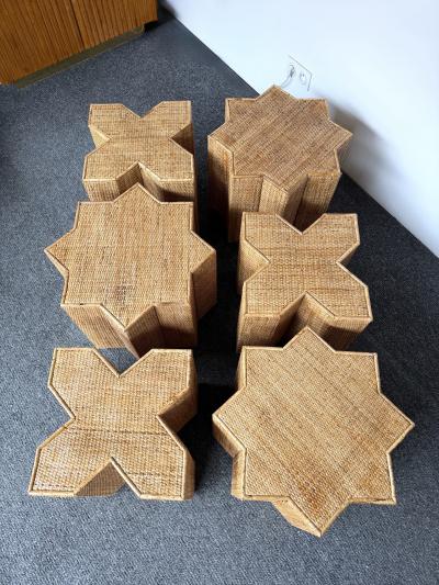  Vivai del Sud Modular Rattan Tables Stella e Croce by Vivai Del Sud Italy 1970s