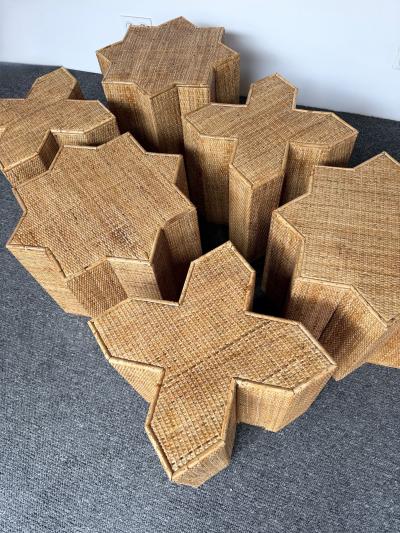 Vivai del Sud Modular Rattan Tables Stella e Croce by Vivai Del Sud Italy 1970s