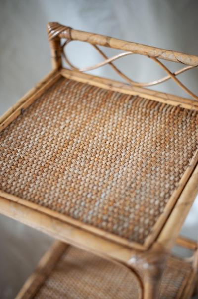  Vivai del Sud Pair of Bamboo and Rush Fabric Side Tables 1970s