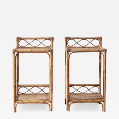  Vivai del Sud Pair of Bamboo and Rush Fabric Side Tables 1970s