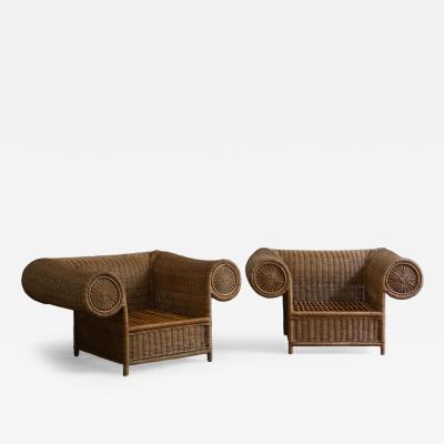  Vivai del Sud Pair of Hand Woven wicker armchairs Vivai del Sud Italy 1970