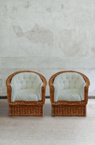  Vivai del Sud Pair of Rattan Armchairs by Vivai Del Sud 1970s