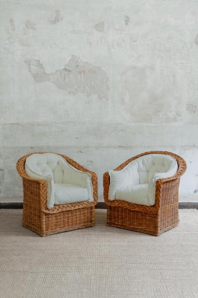  Vivai del Sud Pair of Rattan Armchairs by Vivai Del Sud 1970s