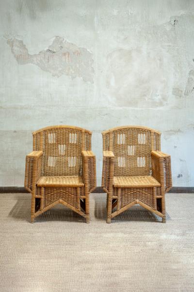  Vivai del Sud Pair of Wicker Armchairs Ascona Model By Vivai del Sud 1970s