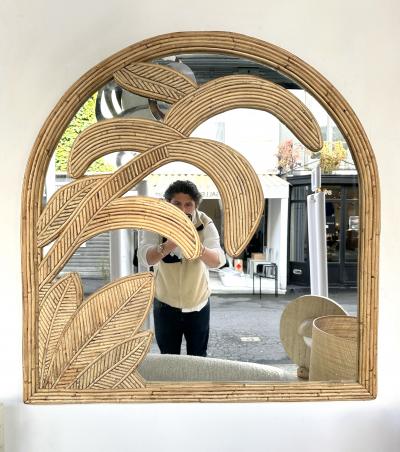  Vivai del Sud Rattan Palm Tree Mirror by Vivai Del Sud Italy 1970s