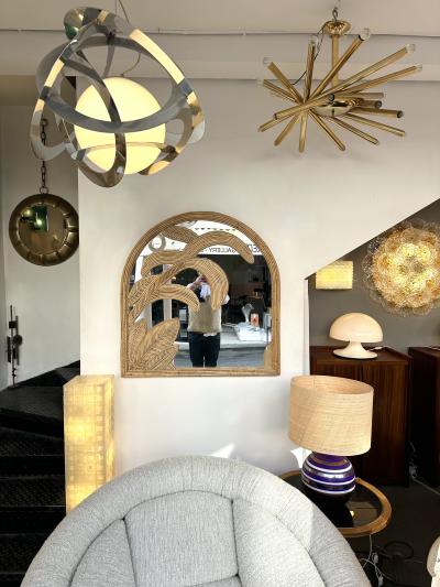  Vivai del Sud Rattan Palm Tree Mirror by Vivai Del Sud Italy 1970s