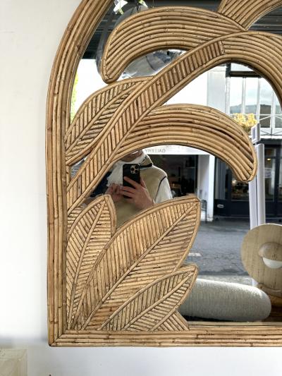  Vivai del Sud Rattan Palm Tree Mirror by Vivai Del Sud Italy 1970s