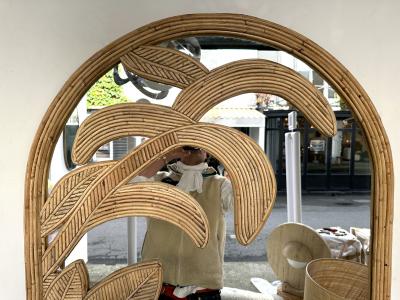  Vivai del Sud Rattan Palm Tree Mirror by Vivai Del Sud Italy 1970s