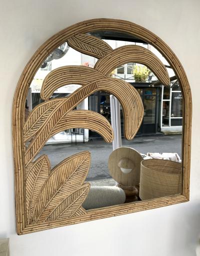  Vivai del Sud Rattan Palm Tree Mirror by Vivai Del Sud Italy 1970s