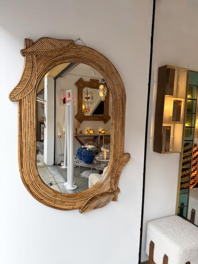  Vivai del Sud Rattan Palm Tree Mirror by Vivai Del Sud Italy 1970s