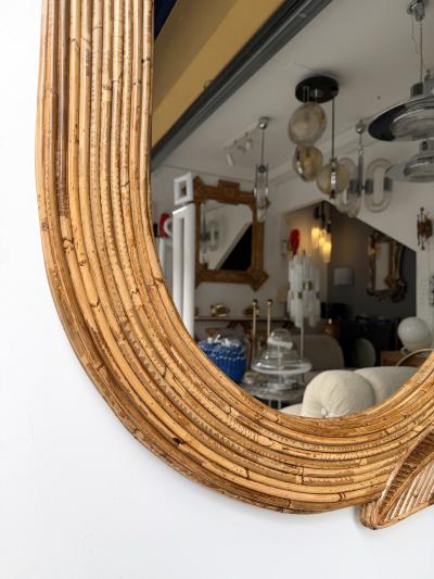  Vivai del Sud Rattan Palm Tree Mirror by Vivai Del Sud Italy 1970s