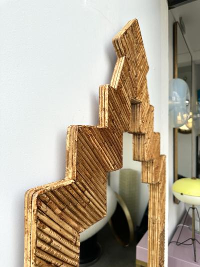  Vivai del Sud Rattan Pyramid Mirror by Vivai Del Sud Italy 1970s