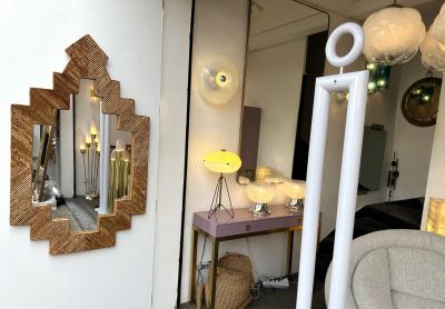  Vivai del Sud Rattan Pyramid Mirror by Vivai Del Sud Italy 1970s