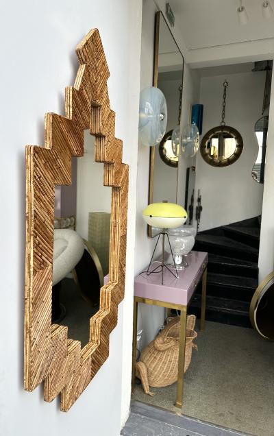  Vivai del Sud Rattan Pyramid Mirror by Vivai Del Sud Italy 1970s