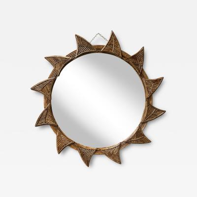  Vivai del Sud Rattan Sun Mirror by Vivai Del Sud Italy 1970s