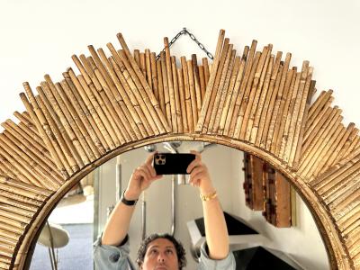 Vivai del Sud Rattan Sun Mirror by Vivai Del Sud Italy 1970s