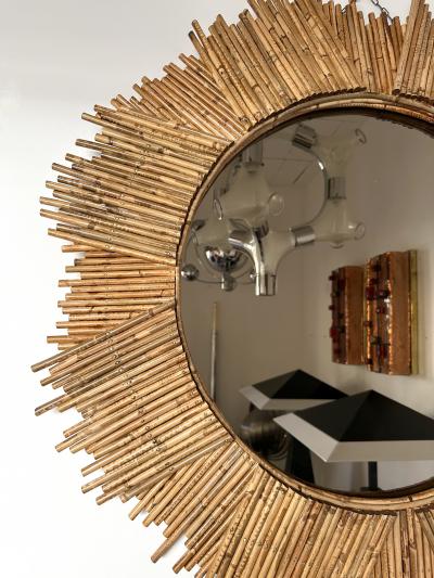 Vivai del Sud Rattan Sun Mirror by Vivai Del Sud Italy 1970s
