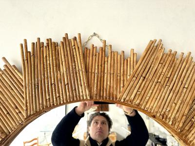 Vivai del Sud Rattan Sun Mirror by Vivai Del Sud Italy 1970s