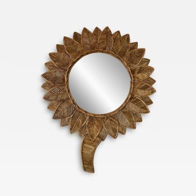  Vivai del Sud Rattan Sunflower Mirror by Vivai Del Sud Italy 1970s