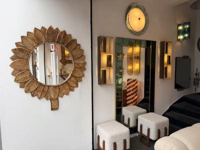  Vivai del Sud Rattan Sunflower Mirror by Vivai Del Sud Italy 1970s