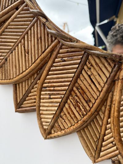  Vivai del Sud Rattan Sunflower Mirror by Vivai Del Sud Italy 1970s