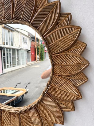 Vivai del Sud Rattan Sunflower Mirror by Vivai Del Sud Italy 1970s