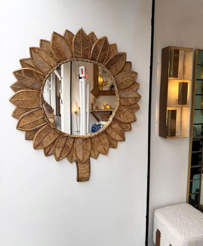  Vivai del Sud Rattan Sunflower Mirror by Vivai Del Sud Italy 1970s