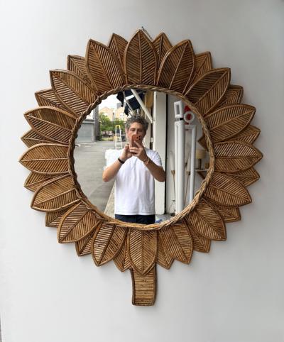  Vivai del Sud Rattan Sunflower Mirror by Vivai Del Sud Italy 1970s