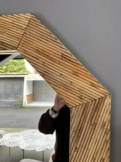  Vivai del Sud Rattan and Brass Octogonal Wall Mirror by Vivai Del Sud Italy 1970s