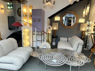  Vivai del Sud Rattan and Brass Octogonal Wall Mirror by Vivai Del Sud Italy 1970s