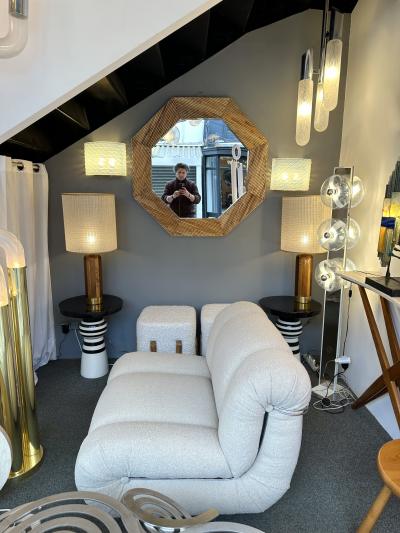  Vivai del Sud Rattan and Brass Octogonal Wall Mirror by Vivai Del Sud Italy 1970s