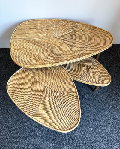  Vivai del Sud Set of Large Rattan Nesting Coffee Tables Italy 1980s