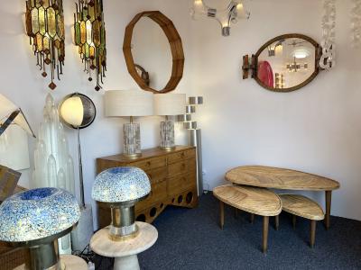  Vivai del Sud Set of Large Rattan Nesting Coffee Tables Italy 1980s