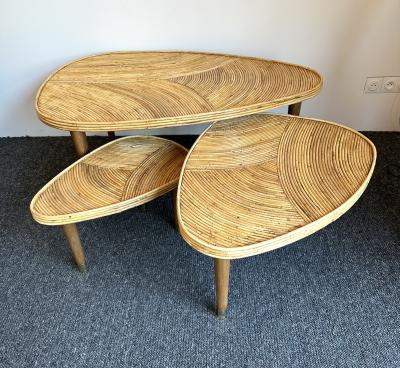  Vivai del Sud Set of Large Rattan Nesting Coffee Tables Italy 1980s