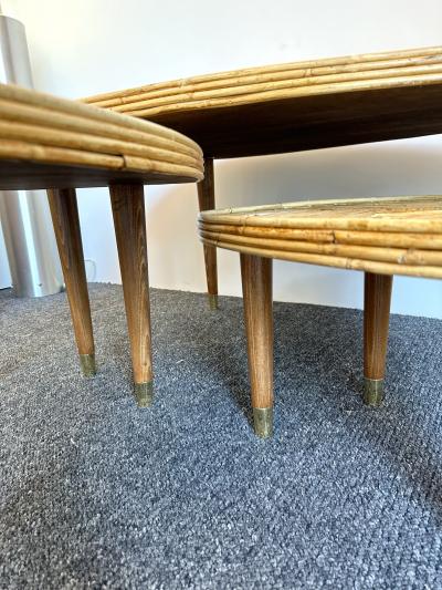  Vivai del Sud Set of Large Rattan Nesting Coffee Tables Italy 1980s