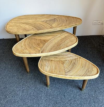  Vivai del Sud Set of Large Rattan Nesting Coffee Tables Italy 1980s