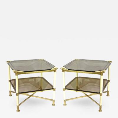  Vivai del Sud Vivai del Sud 1970s Rare Pair of Smoked Glass and Ivory Brass Side Tables