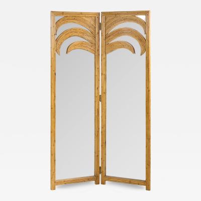  Vivai del Sud Vivai del Sud Mid Century Italian Bamboo Rattan Palm Tree Folding Screen Mirror