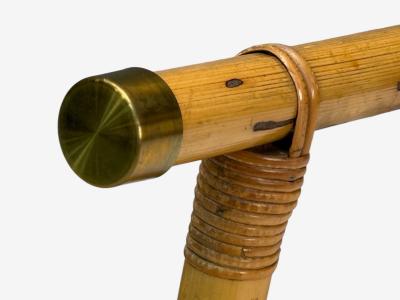  Vivai del Sud Vivai del Sud attr Indian Cane Wicker Brass Lounge Chairs Italy 1970s