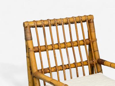  Vivai del Sud Vivai del Sud attr Indian Cane Wicker Brass Lounge Chairs Italy 1970s