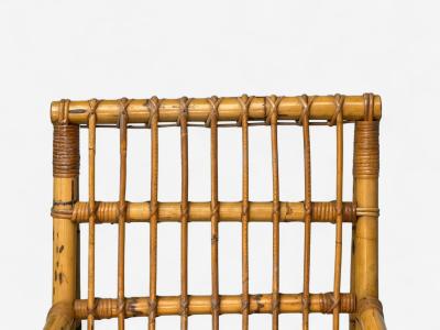  Vivai del Sud Vivai del Sud attr Indian Cane Wicker Brass Lounge Chairs Italy 1970s